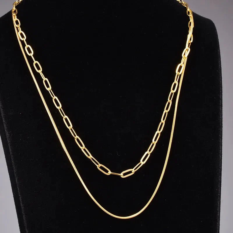 Κολιέ ατσάλινο διπλό επιχρυσωμένο 18k (N1392)
