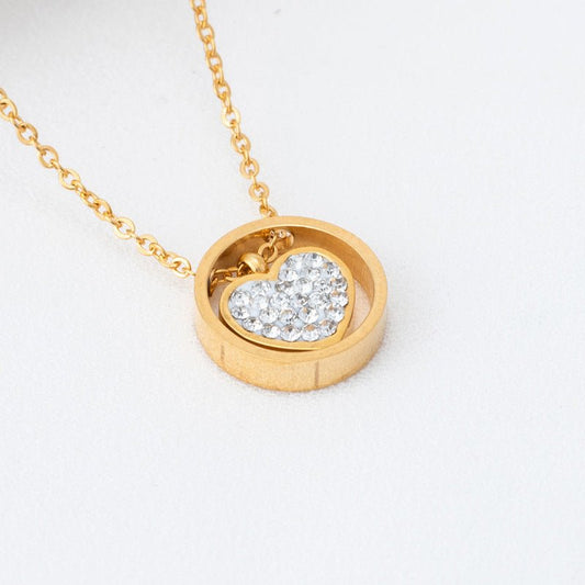Κολιέ ατσάλινο καρδιά με ζιργκόν επιχρυσωμένο (N1356) - necklace - charmy.gr