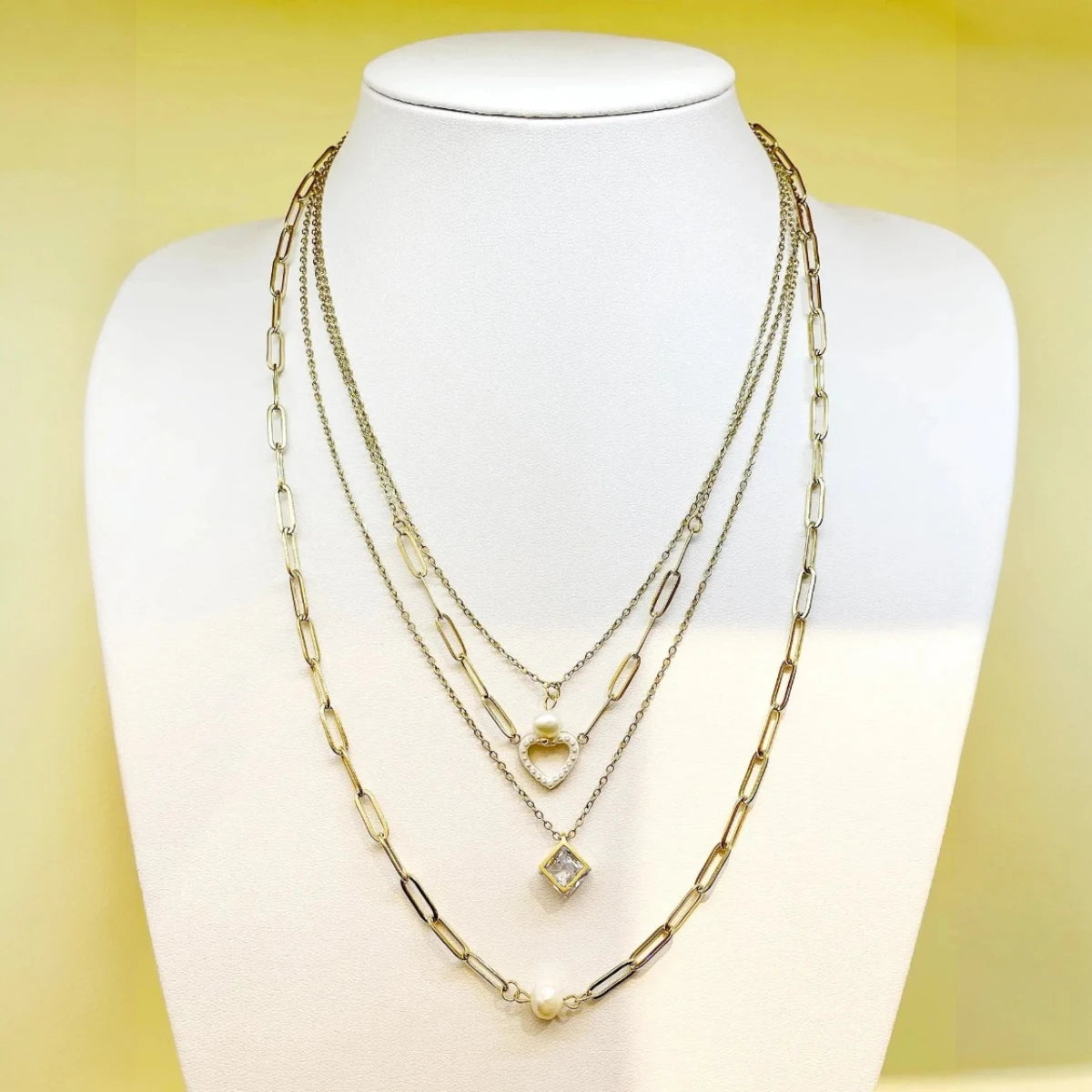 Κολιέ ατσάλινο τετραπλό επιχρυσωμένο 18k (N1517)