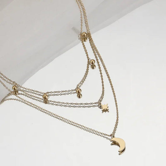 Γυναικείο κολιέ ατσάλινο τριπλό φεγγάρι επιχρυσωμένο (N1381) - necklace - charmy.gr