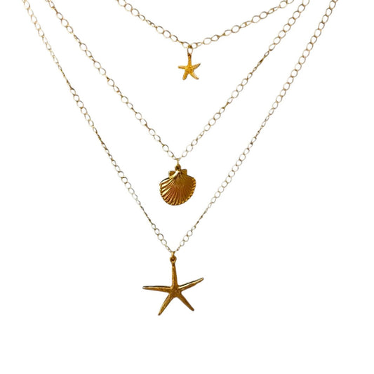 Κολιέ καλοκαιρινό τριπλό επιχρυσωμένο από ορείχαλκο (N1338) - charmy.gr