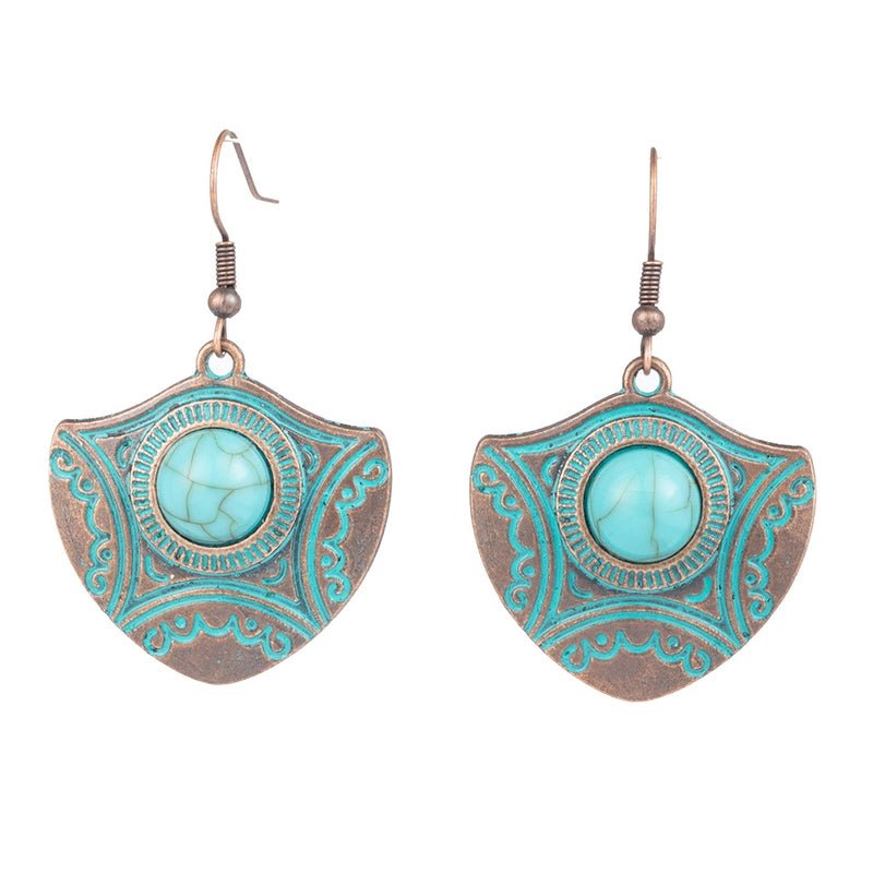 Κρεμαστά σκουλαρίκια boho με πέτρα τυρκουάζ 4.5cm (E1371)