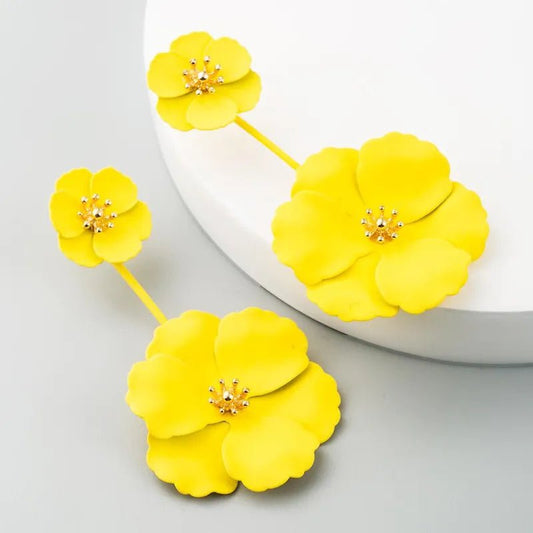 Κρεμαστά σκουλαρίκια λουλούδι χρώμα κίτρινο (E1448)