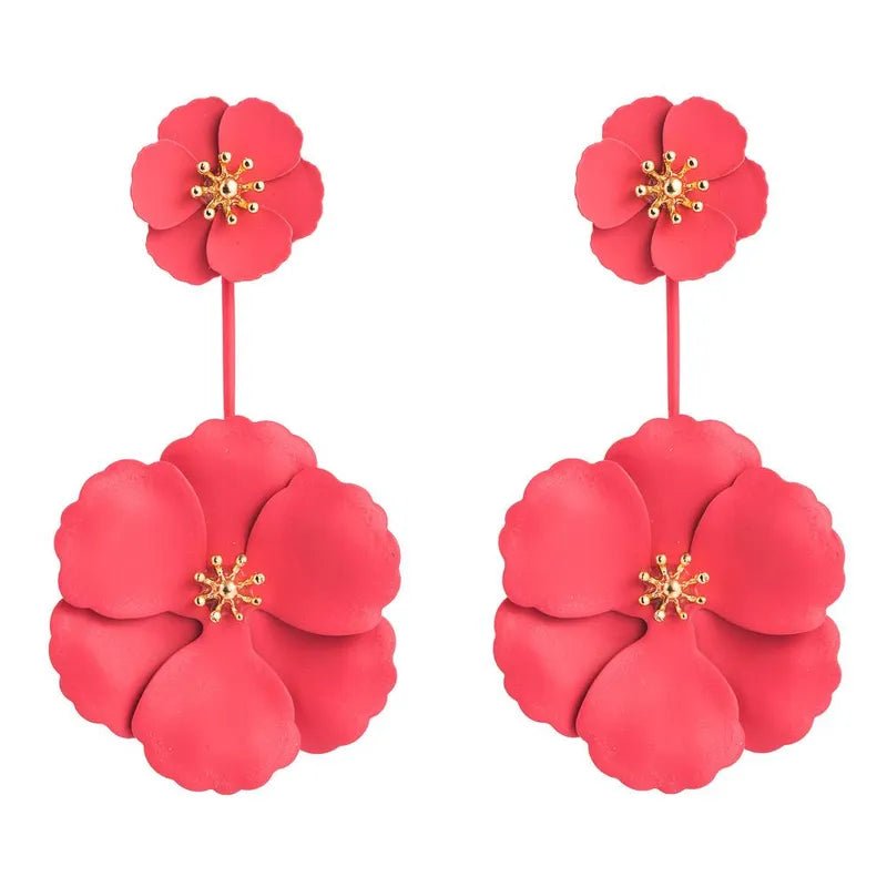 Κρεμαστά σκουλαρίκια λουλούδι χρώμα κόκκινο 8cm (E1449)