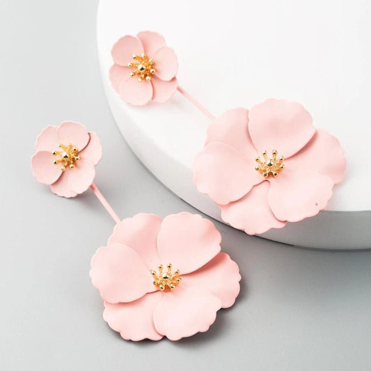 Κρεμαστά σκουλαρίκια λουλούδι χρώμα ροζ (E1376)