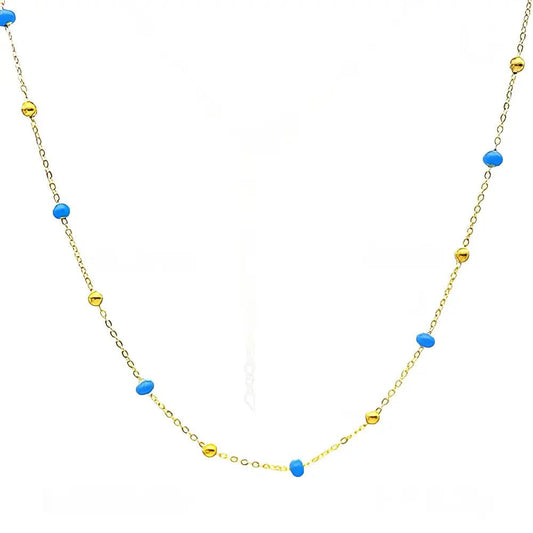 Minimal Ροζάριο Κολιέ με Χρυσή Αλυσίδα & Γαλάζιες Χάντρες (N3285) - charmy.gr