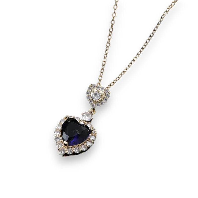 Ατσάλινο Κολιέ “Royal Heart” με Μπλε Πέτρα & Ζιργκόν (N1657)