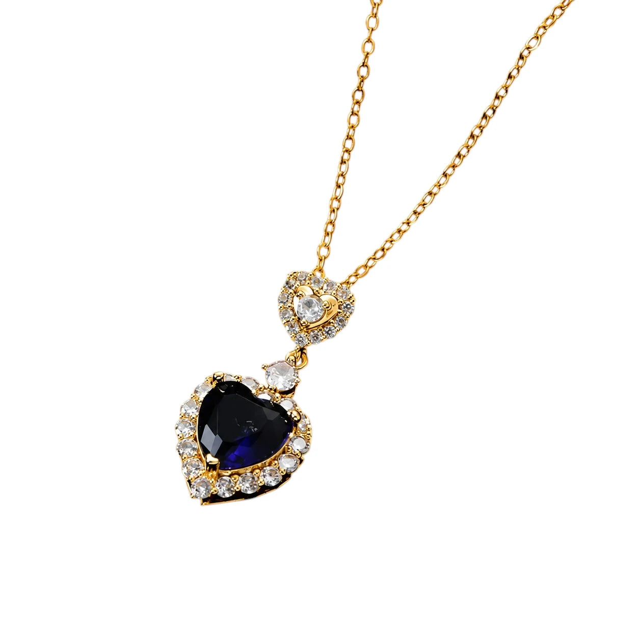 Ατσάλινο Κολιέ “Royal Heart” με Μπλε Πέτρα & Ζιργκόν (N1657)