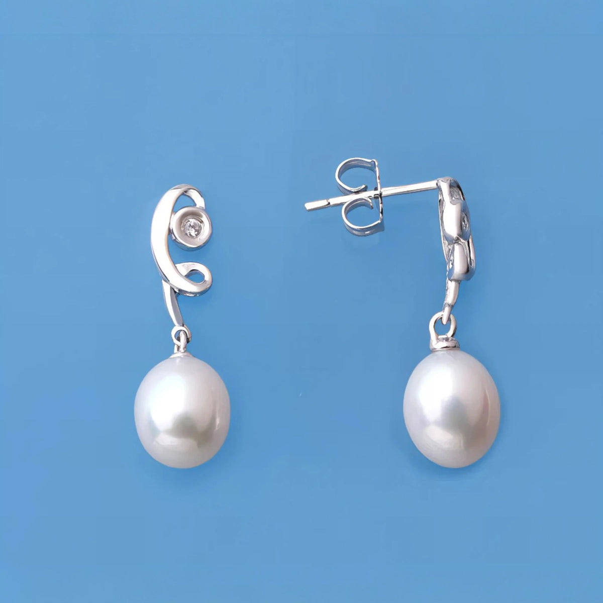 Σκουλαρίκια από Ασήμι 925 μάκρος 2.5cm με Οβάλ Μαργαριτάρια (PE008) - charmy.gr