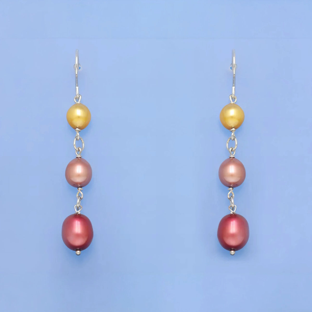 Σκουλαρίκια από Ασήμι 925 μάκρος 5.5cm με Πολύχρωμα Μαργαριτάρια του Γλυκου Νερού (PE013) - charmy.gr