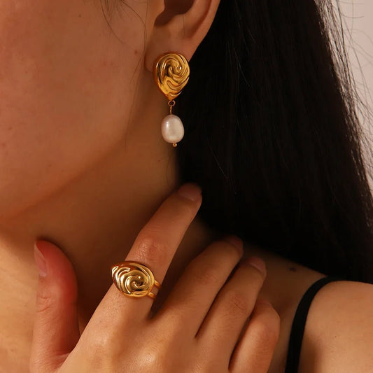 Σκουλαρίκια ατσάλινα με μαργαριτάρι του γλυκού νερού 4cm (E1553) - charmy.gr