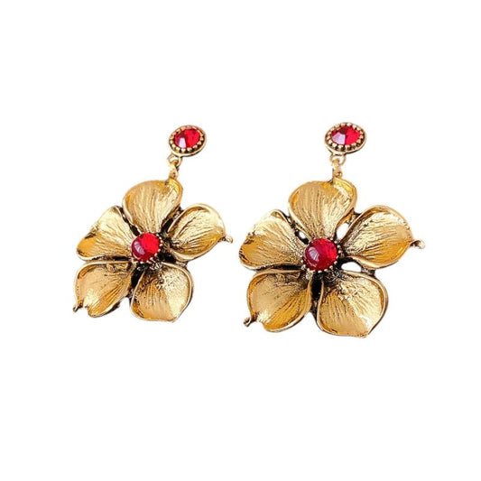 Χάλκινα καρφωτά σκουλαρίκια λουλούδι 6cm (Ε1579) - charmy.gr