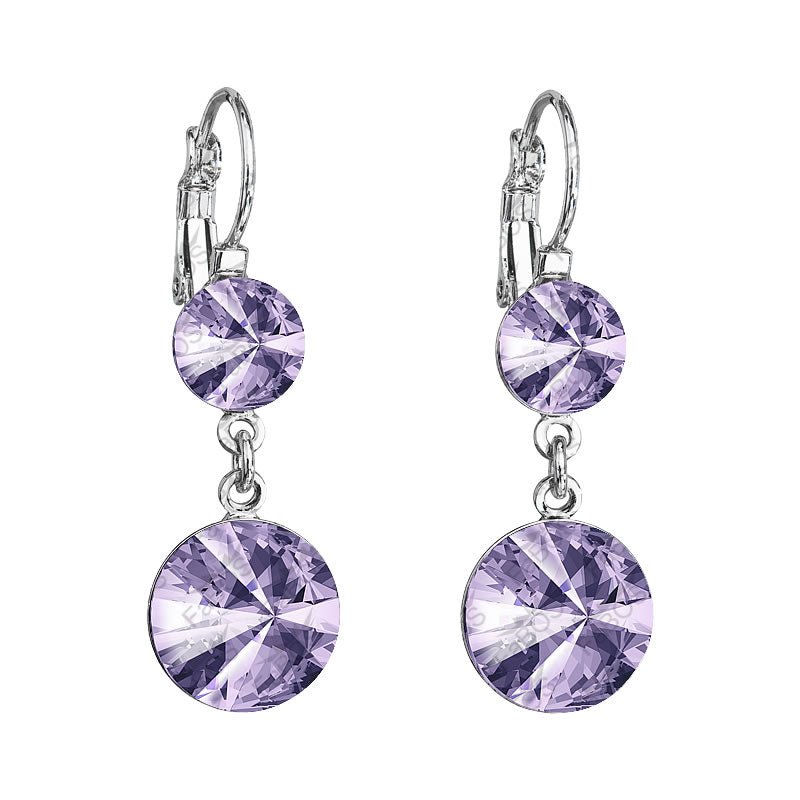 Σκουλαρίκια κρεμαστά με βιολετί κρύσταλλο swarovski 0.9cm (F1049)