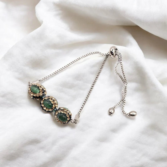 Χειροποίητο βραχιόλι από ορείχαλκο με πέτρα μάτι της γάτας πράσινο και ζιργκόν (B1110) - charmy.gr