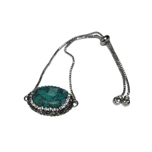 Χειροποίητο βραχιόλι ατσάλινο με πέτρα τυρκουάζ (B1117) - charmy.gr