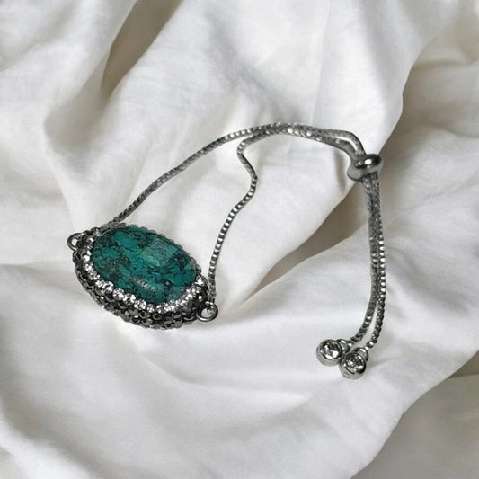 Χειροποίητο βραχιόλι ατσάλινο με πέτρα τυρκουάζ (B1117) - charmy.gr