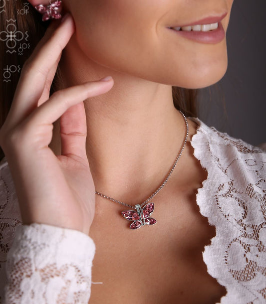 Χειροποίητο κολιέ πεταλούδα από κρύσταλλο swarovski (F1127) - charmy.gr