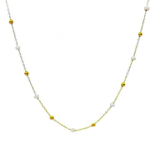 Χρυσό Ροζάριο Κολιέ με Λευκές Χάντρες (N3287) - charmy.gr