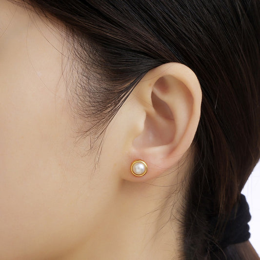 Γυναικεία σκουλαρίκια καρφωτά ατσάλινα με τεχνητή πέρλα (E1010) - Earrings - charmy.gr