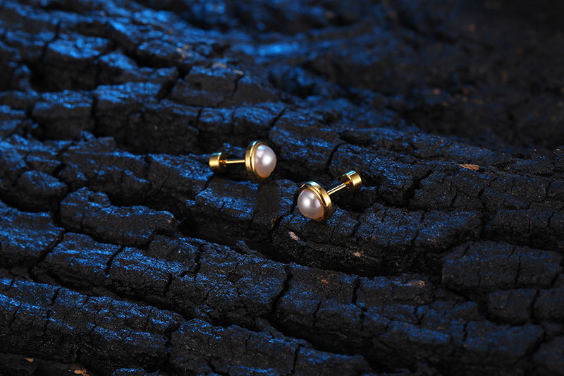 Γυναικεία σκουλαρίκια καρφωτά ατσάλινα με τεχνητή πέρλα (E1010) - Earrings - charmy.gr