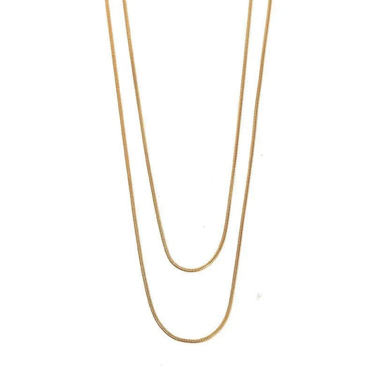 Αλυσίδα λαιμού ατσάλινη διπλή επιχρυσωμένη (N1408) - necklace - charmy.gr