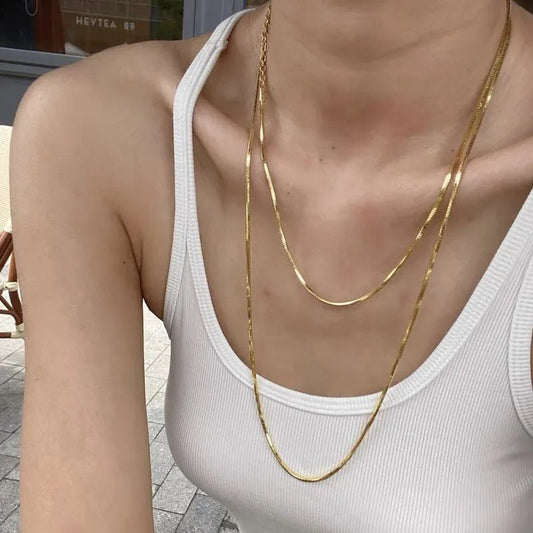 Γυναικεία αλυσίδα λαιμού ατσάλινη διπλή επιχρυσωμένη (N1408) - necklace - charmy.gr