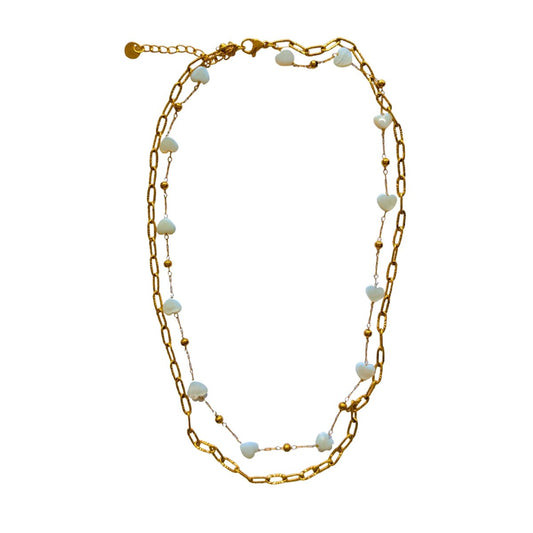 Αλυσίδα λαιμού ατσάλινη διπλή με καρδιές επιχρυσωμένη (N1448)  - necklace - charmy.gr