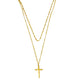 Αλυσίδα λαιμού ατσάλινη διπλή με σταυρό επιχρυσωμένη 18k (N1403) - necklace - charmy.gr