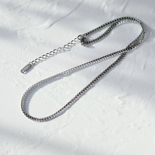 Αλυσίδα λαιμού ατσάλινη φίδι χρώμα ασημί (N1383) - necklace - charmy.gr