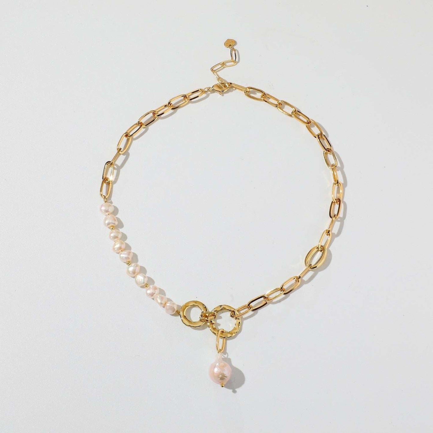 Αλυσίδα λαιμού ατσάλινη με πέρλες επιχρυσωμένη (N1416) - necklace - charmy.gr