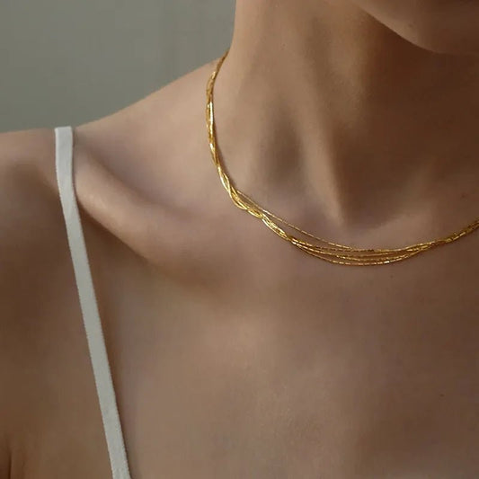 Γυναικεία αλυσίδα λαιμού ατσάλινη τετραπλή επιχρυσωμένη (N1430) - necklace - charmy.gr