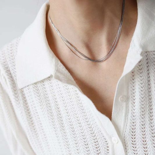 Γυναικεία αλυσίδα λαιμού ατσάλινη τετραπλή χρώμα ασημί (N1343) - necklace - charmy.gr