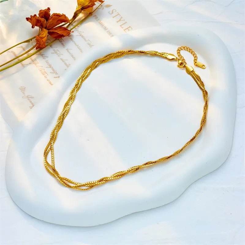 Γυναικεία αλυσίδα λαιμού ατσάλινη τριπλή επιχρυσωμένη 18k (N1369) - necklace - charmy.gr