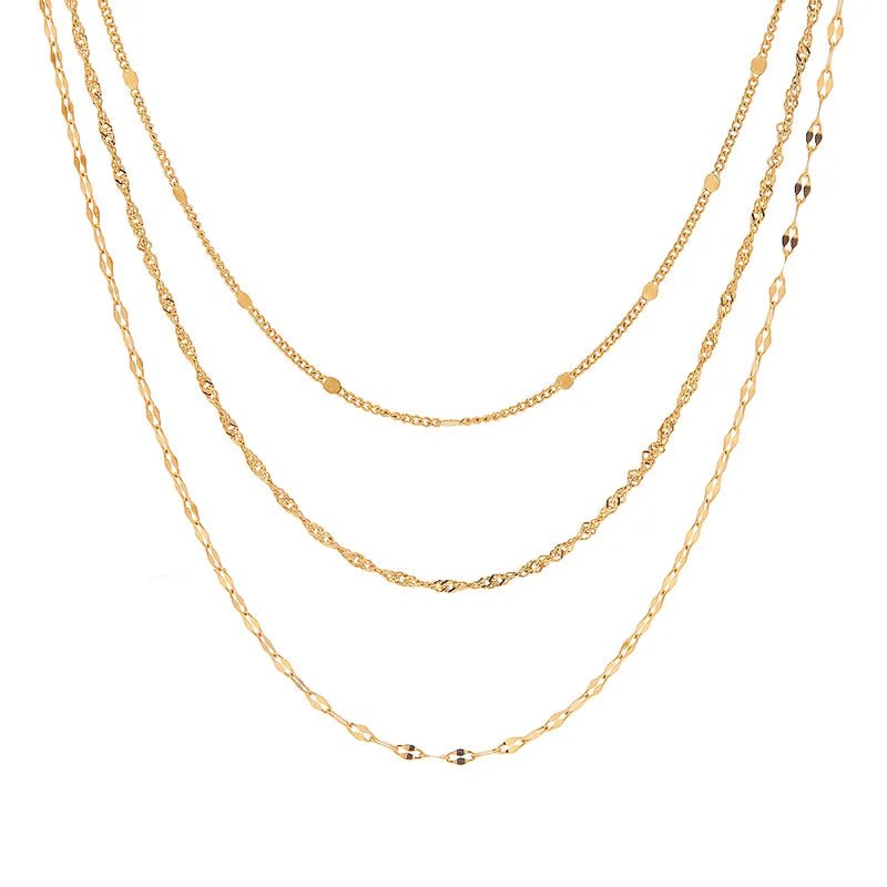 Αλυσίδα λαιμού ατσάλινη τριπλή επιχρυσωμένη 18k (N1370) - necklace - charmy.gr