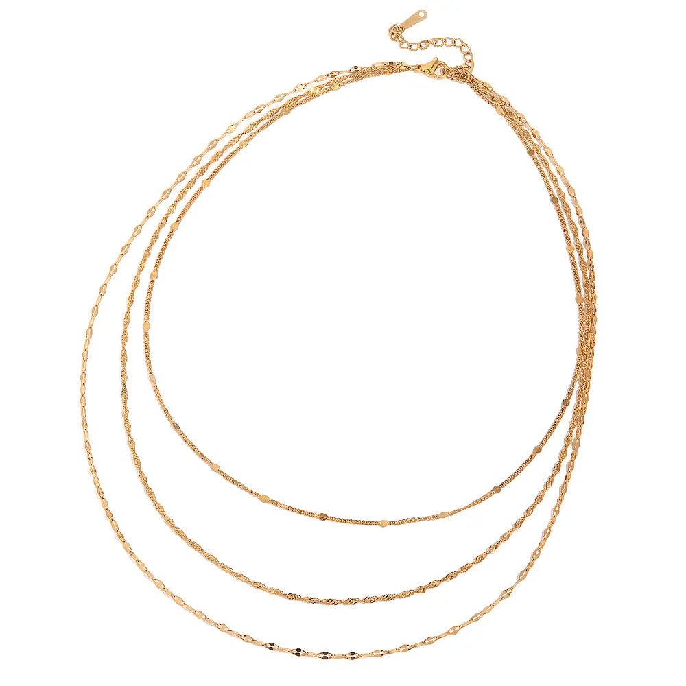 Γυναικεία αλυσίδα λαιμού ατσάλινη τριπλή επιχρυσωμένη 18k (N1370) - necklace - charmy.gr