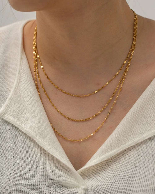 Γυναικεία αλυσίδα λαιμού ατσάλινη τριπλή επιχρυσωμένη 18k (N1370) - necklace - charmy.gr