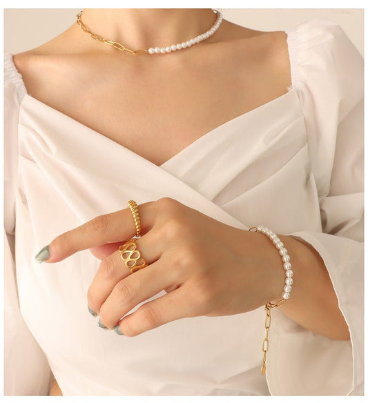 Αλυσίδα χεριού με πέρλες επιχρυσωμένη 18k (B1069)  - bracelet - charmy.gr
