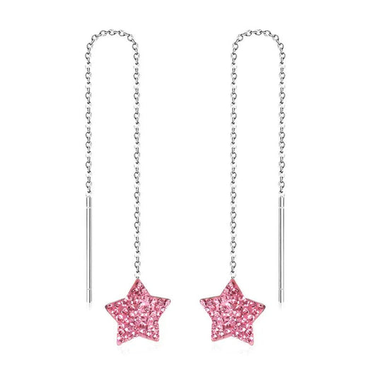 Ατσάλινα κρεμαστά σκουλαρίκια αστέρια με ζιργκόν 9 εκ (E1230) - earrings - charmy.gr