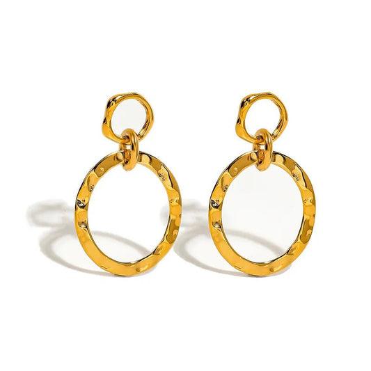 Ατσάλινα κρεμαστά σκουλαρίκια επιχρυσωμένα 18k με κρίκους 2.5 εκ (E1206) - earrings - charmy.gr