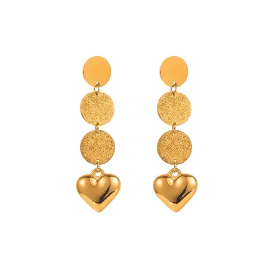 Ατσάλινα κρεμαστά σκουλαρίκια επιχρυσωμένα καρδιά μάκρος 4.5 εκ (E1202) - earrings - charmy.gr