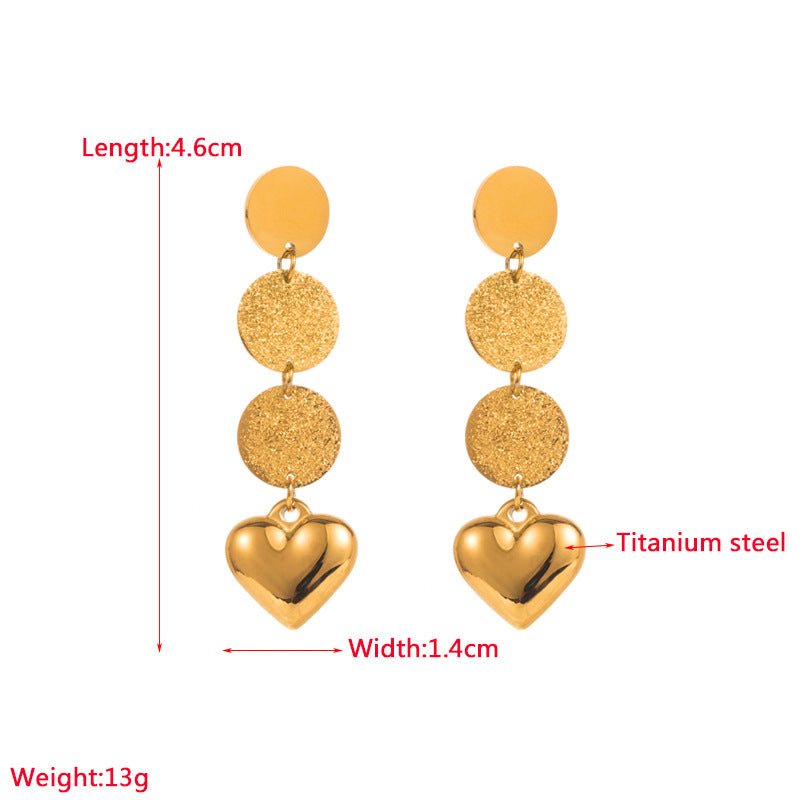 Γυναικεία ατσάλινα κρεμαστά σκουλαρίκια επιχρυσωμένα καρδιά μάκρος 4.5 εκ (E1202) - earrings - charmy.gr