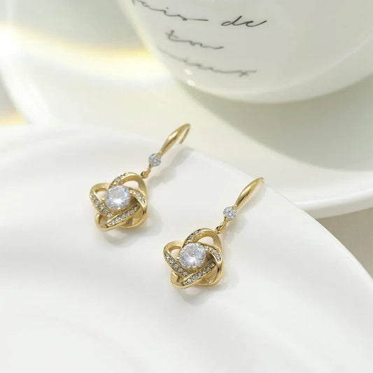 Γυναικεία ατσάλινα κρεμαστά σκουλαρίκια με τεχνητά πετράδια επιχρυσωμένα (E1118) - earrings - charmy.gr