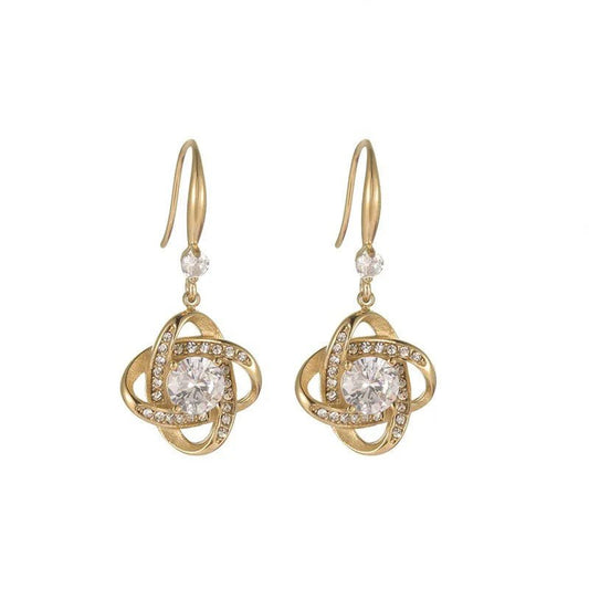Ατσάλινα κρεμαστά σκουλαρίκια με τεχνητά πετράδια επιχρυσωμένα (E1118) - earrings - charmy.gr