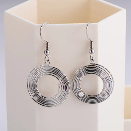 Ατσάλινα κρεμαστά σκουλαρίκια στριφογυριστά (E1146) - earrings  - charmy.gr