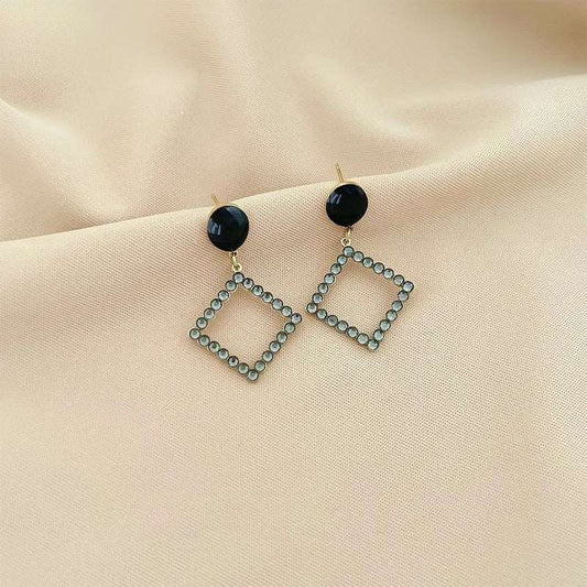 Γυναικεία ατσάλινα κρεμαστά σκουλαρίκια σχήμα ρόμβου (E1135) - earrings  - charmy.gr