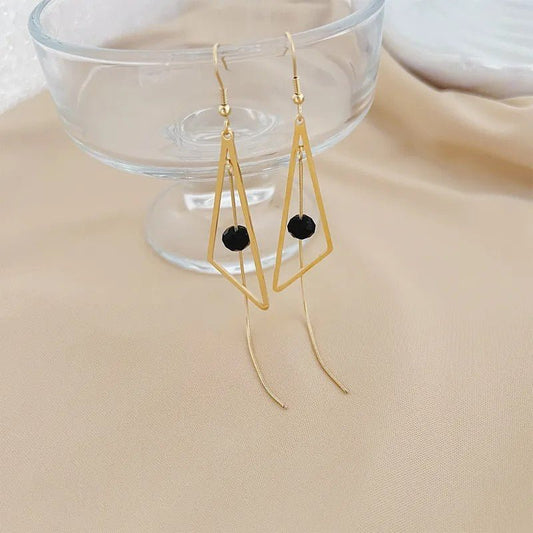 Ατσάλινα κρεμαστά σκουλαρίκια τριγωνικά (E1136) - earrings  - charmy.gr