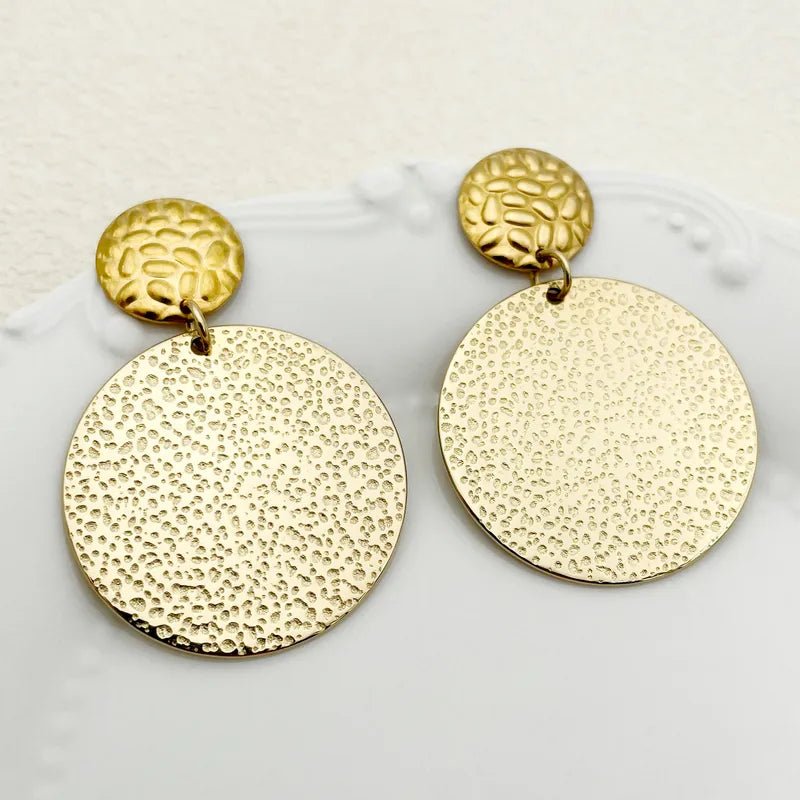 Ατσάλινα σκουλαρίκια επιχρυσωμένα 5 εκατοστά (E1355) - earrings – charmy.gr