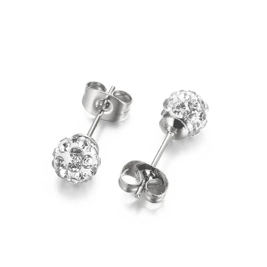 Ατσάλινα σκουλαρίκια καρφωτά διάμετρος 0.6 εκατοστό με λευκά ζιργκόν χρώμα ασημί (E1326) - earrings - charmy.gr