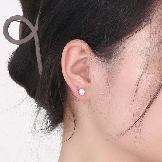 Γυναικεία ατσάλινα σκουλαρίκια καρφωτά διάμετρος 1 εκατοστό με λευκά ζιργκόν χρώμα ασημί (E1325) - earrings - charmy.gr