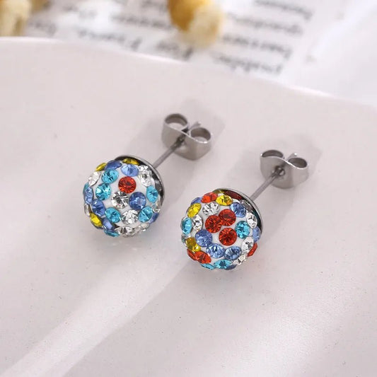Γυναικεία ατσάλινα σκουλαρίκια καρφωτά διάμετρος 1 εκατοστό με χρωματιστά ζιργκόν χρώμα ασημί (E1323) - earrings - charmy.gr